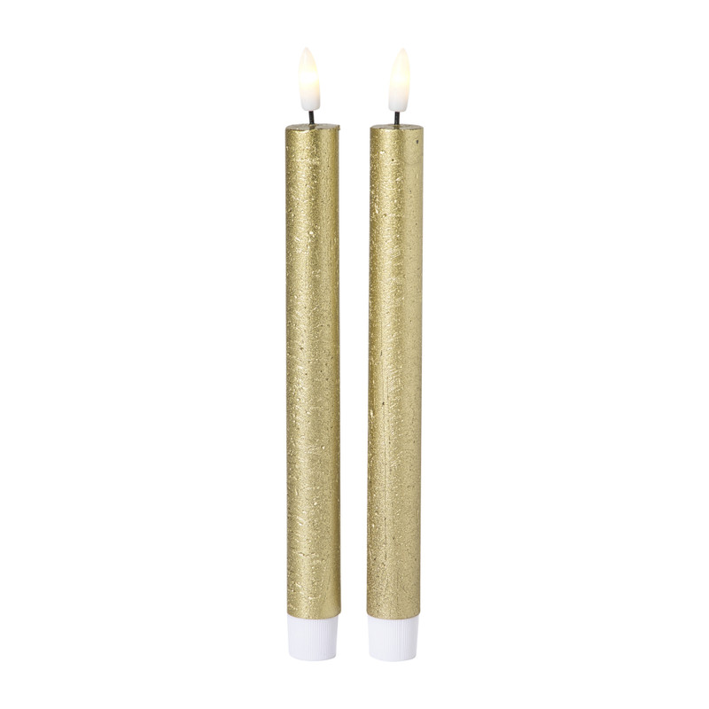 LED dinerkaarsen - goud - set van 2 - ø2.2x24.5 cm