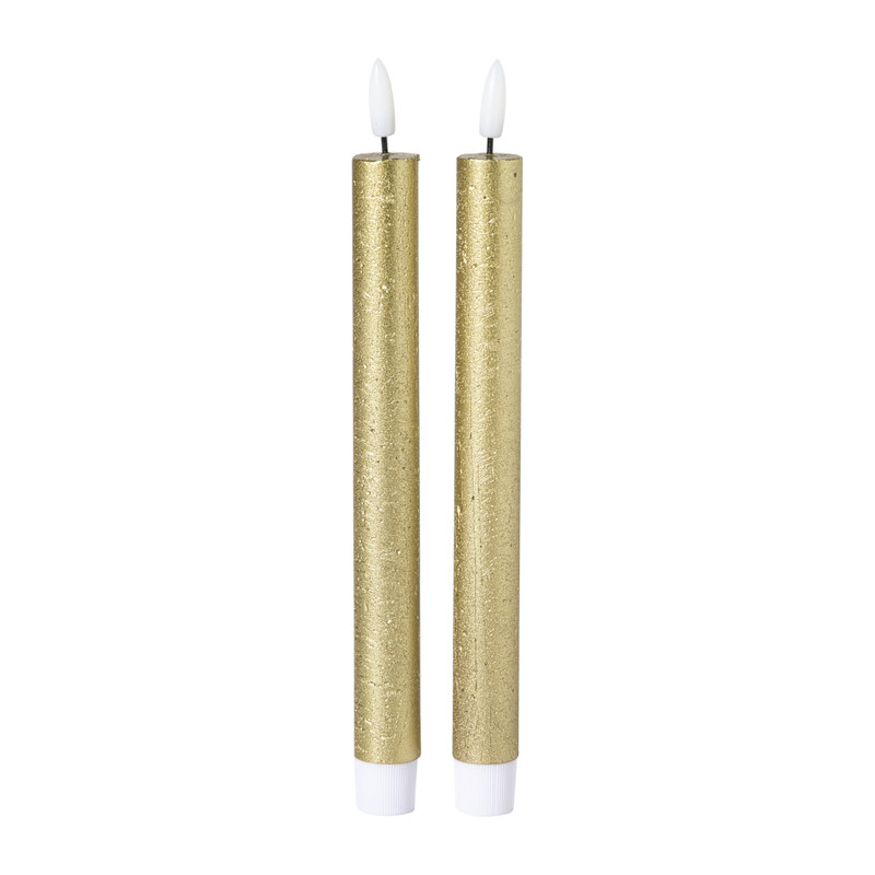 LED dinerkaarsen - goud - set van 2 - ø2.2x24.5 cm