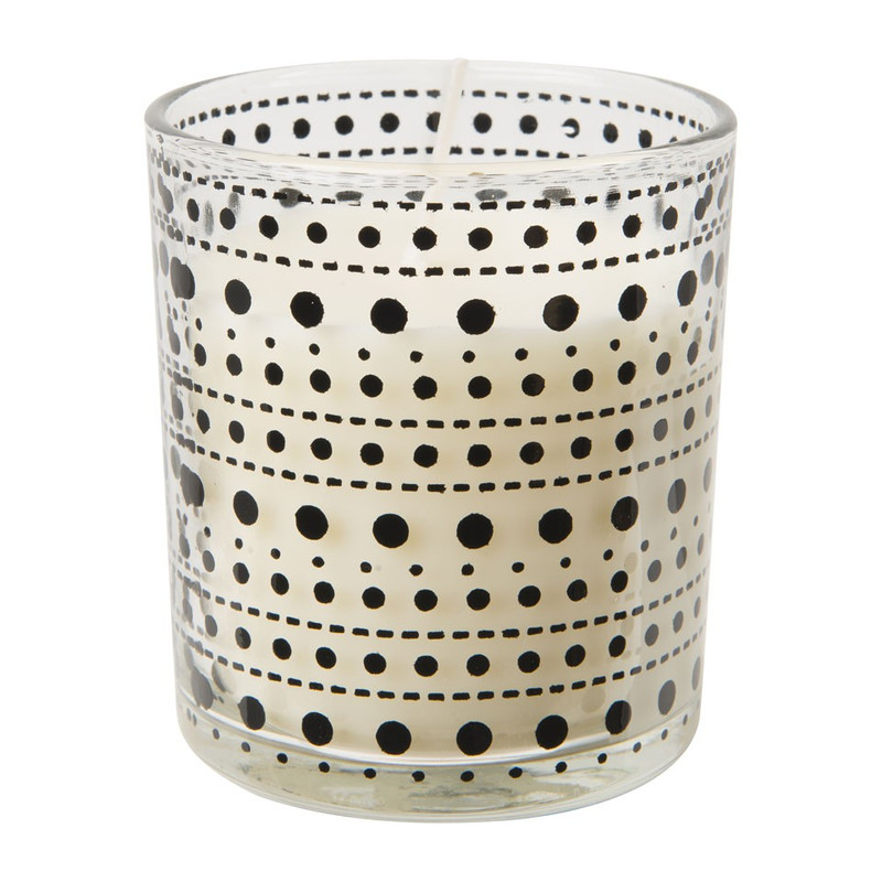Kaars in glas met zwarte stippen - 7x8 cm