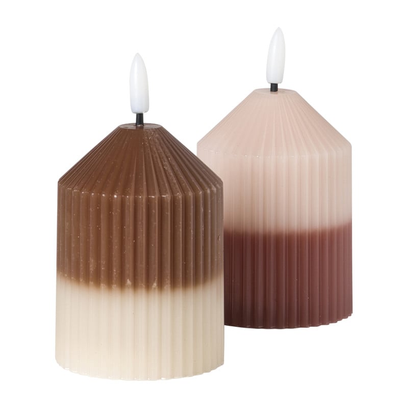 LED kaars duo - roze/lichtroze - ø7x10 cm