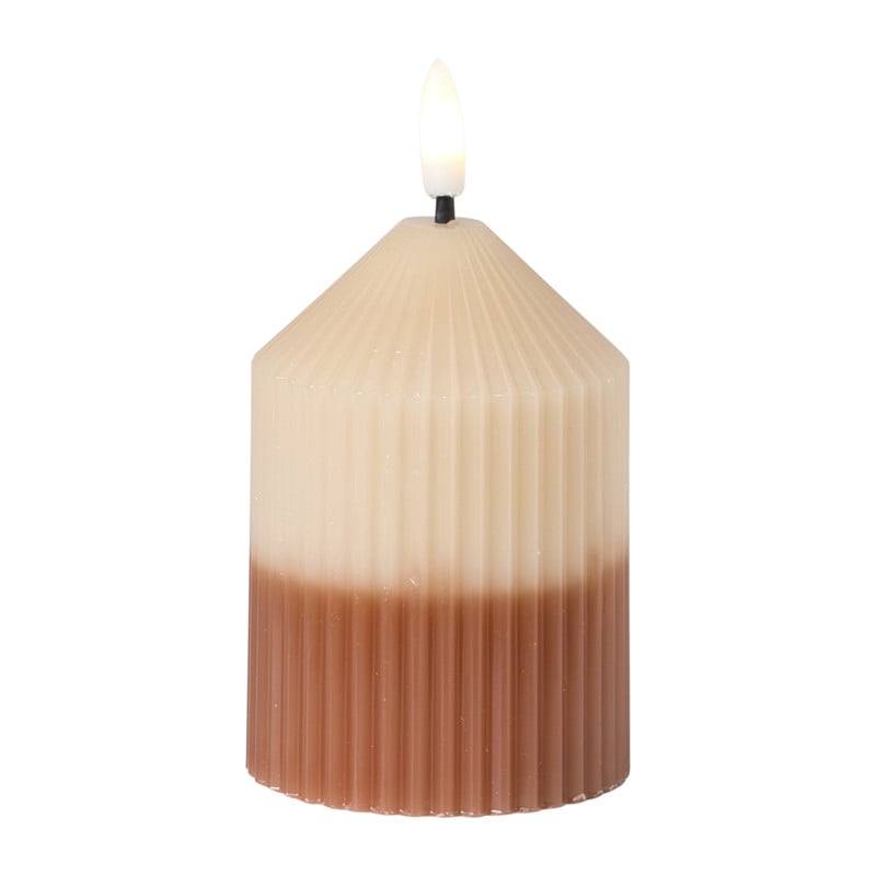 LED kaars duo - beige/bruin - ø7x10 cm