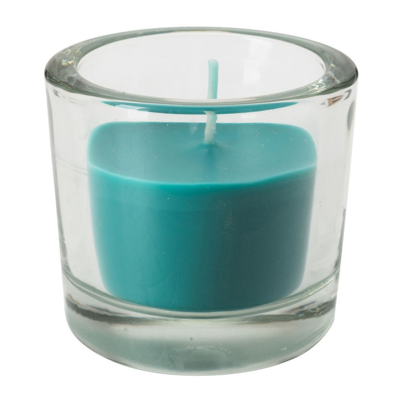 Kaars in glas - 6.5x6 cm - blauw/groen