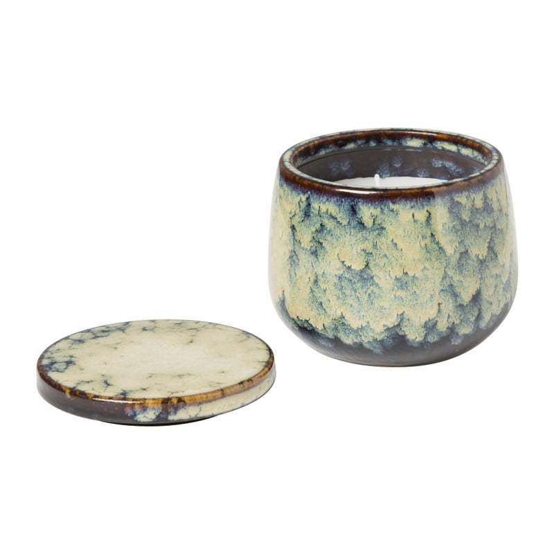 Kaars in keramieke pot - blauw - ø9,5x8 cm