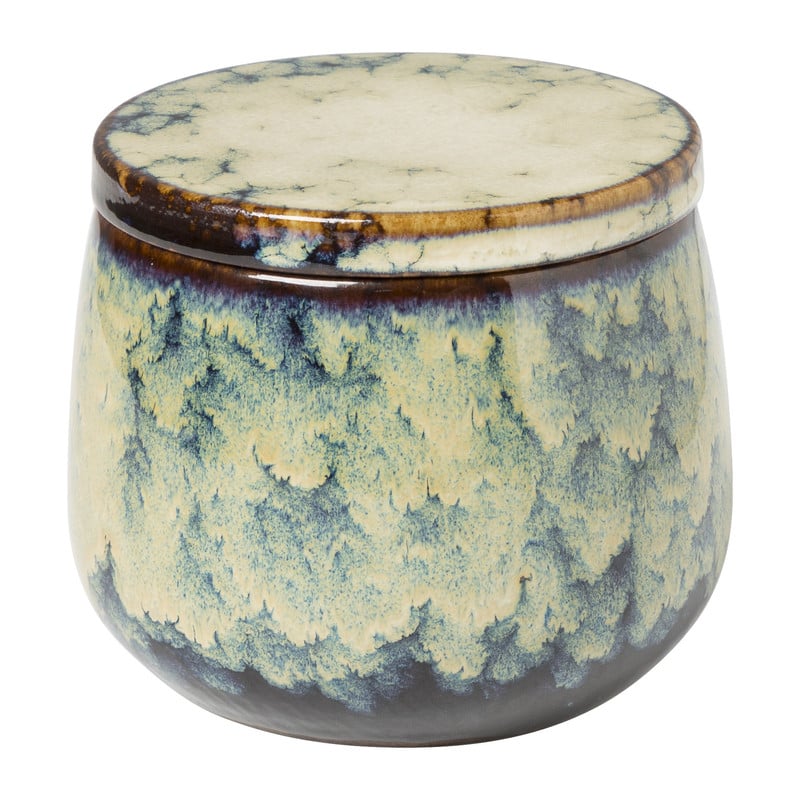 Kaars in keramieke pot - blauw - ø9,5x8 cm