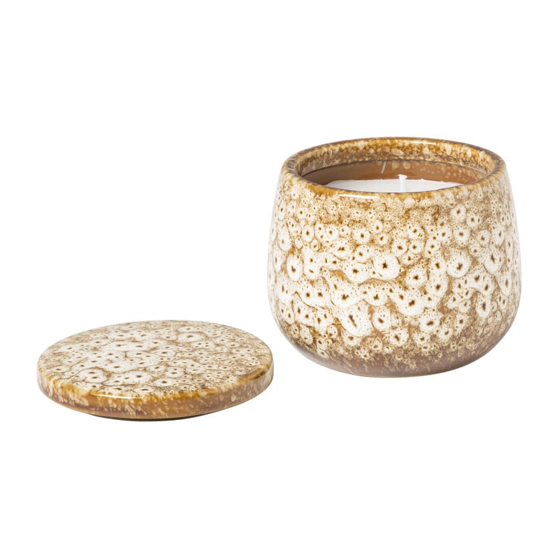 Kaars in keramieke pot - bruin - ø9,5x8 cm