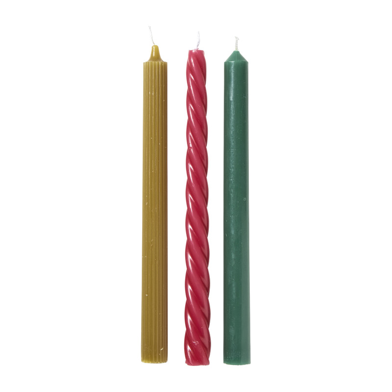 Dinerkaarsen - multikleur - set van 3