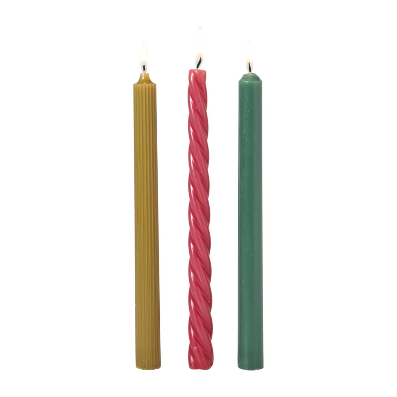 Dinerkaarsen - multikleur - set van 3