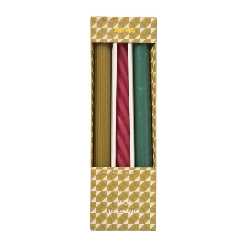 Dinerkaarsen - multikleur - set van 3