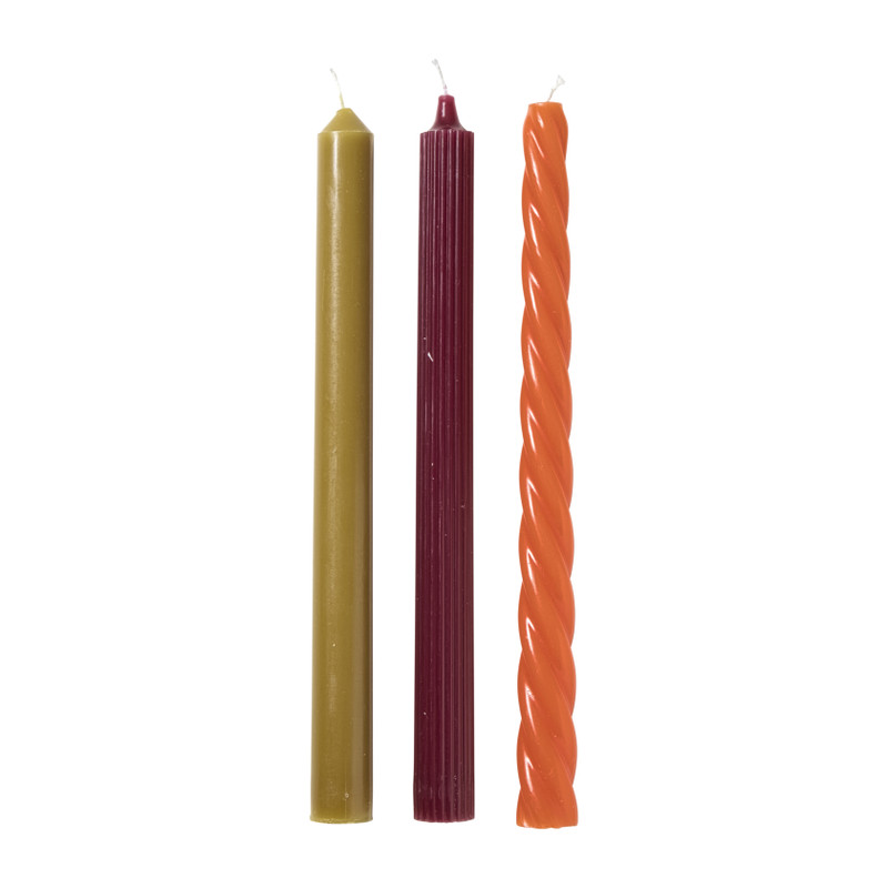 Dinerkaarsen - multikleur - set van 3