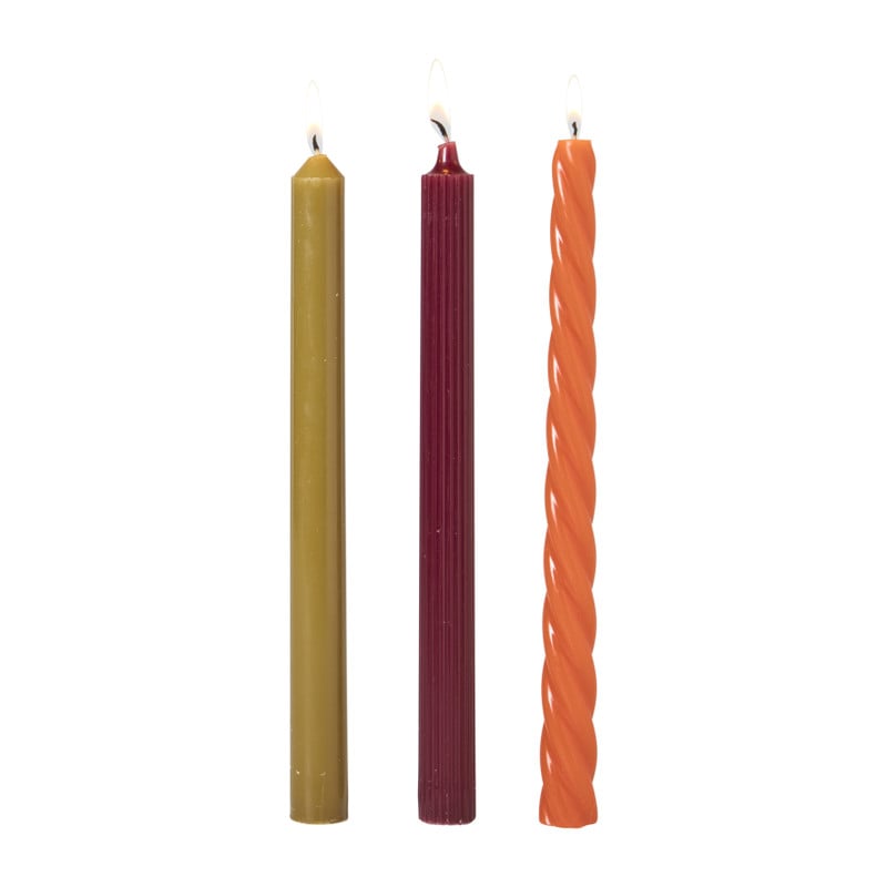 Dinerkaarsen - multikleur - set van 3