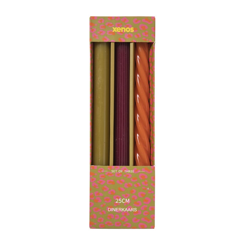Dinerkaarsen - multikleur - set van 3