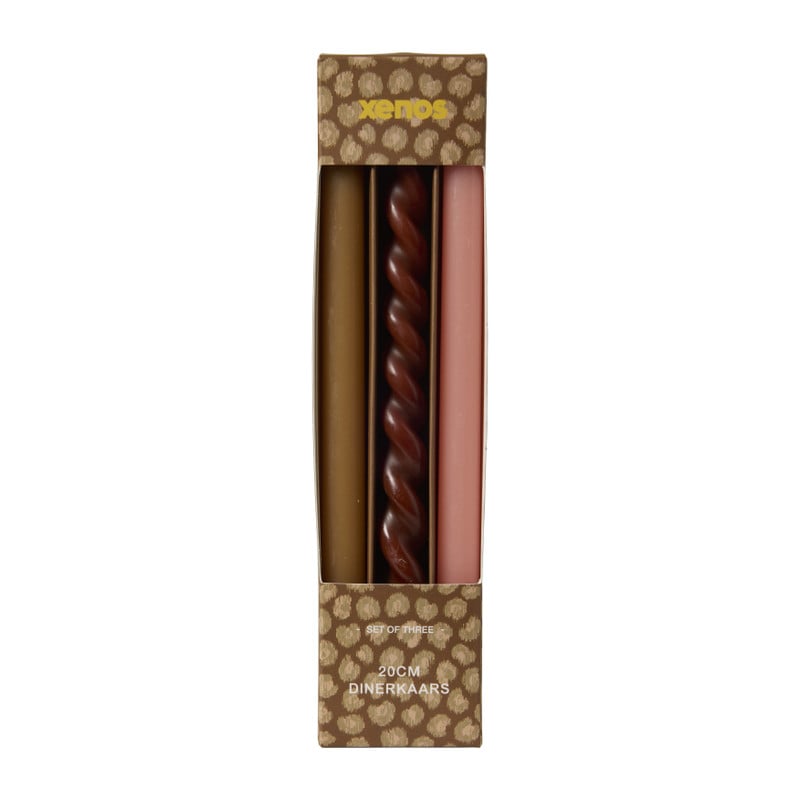 Smalle dinerkaarsjes - geel/rood/roze - ø1.3x20 cm - set van 3 