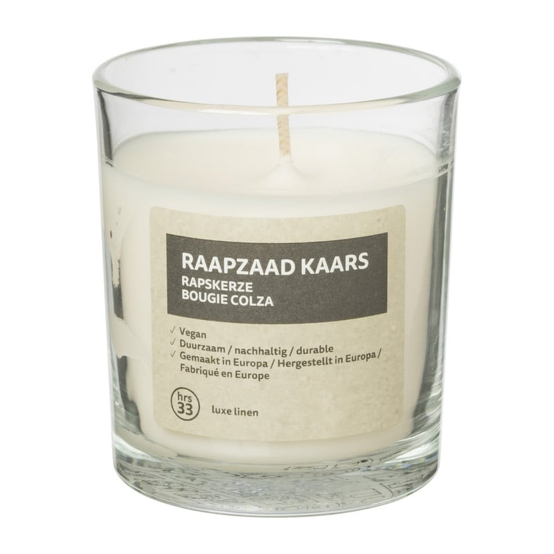 Kaars in glas Linnen - raapzaad - ø7,4x8,3 cm