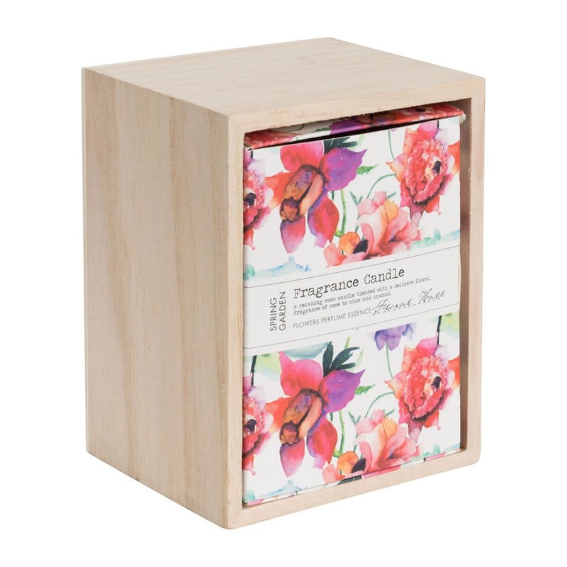 Kaars in houten doosje groot - 9.5x12.5 - roze