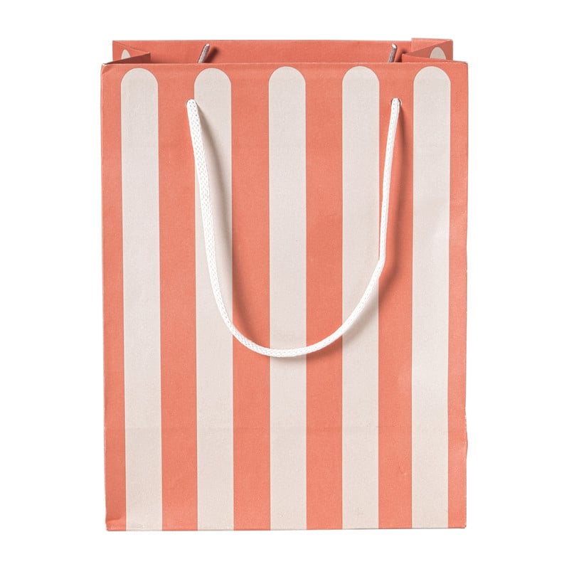 Cadeautasje streep - rood/beige - 22.9x17.5x10 cm
