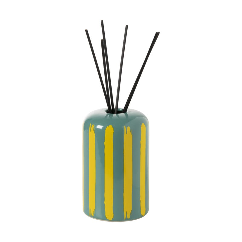 Vaas voor geurstokjes strepen - groen/geel - ø8x13 cm