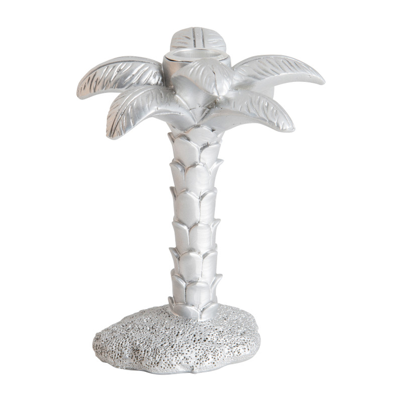 Kandelaar palmboom - zilverkleurig - 12,5x12,5x15 cm