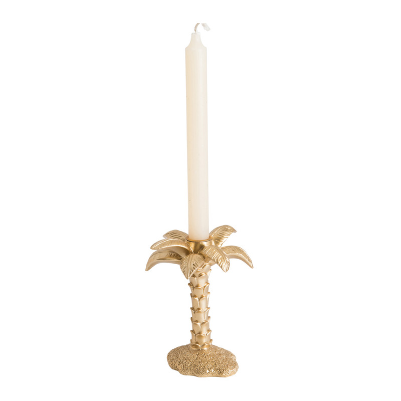 Kandelaar palmboom - goudkleurig - 12,5x12,5x15 cm