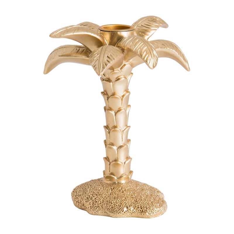 Kandelaar palmboom - goudkleurig - 12,5x12,5x15 cm