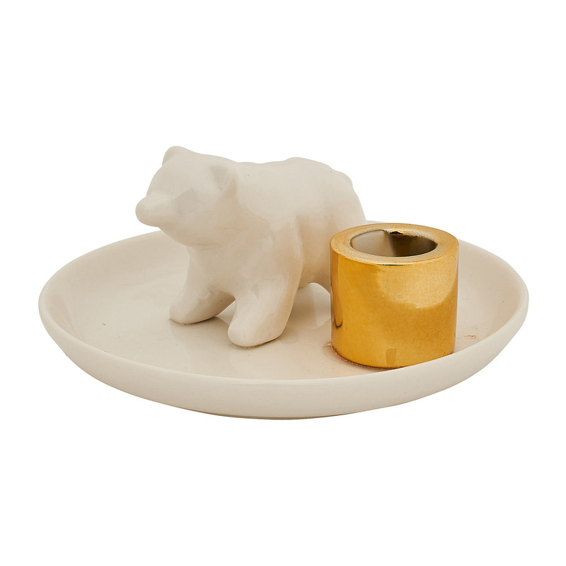 Dinerkaars schaaltje - beer - wit/goud - Ø13 cm