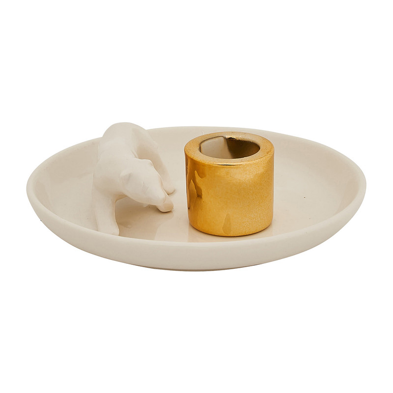 Dinerkaars schaaltje - tijger - wit/goud - Ø13 cm