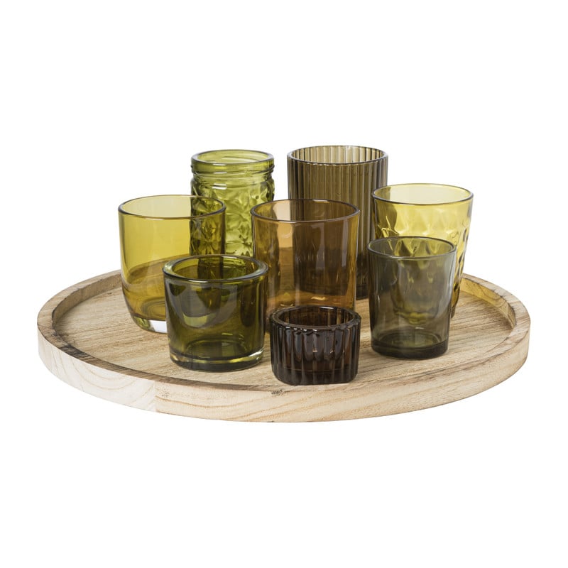 Plateau naturel - met 8 theelichten - ø32x10 cm