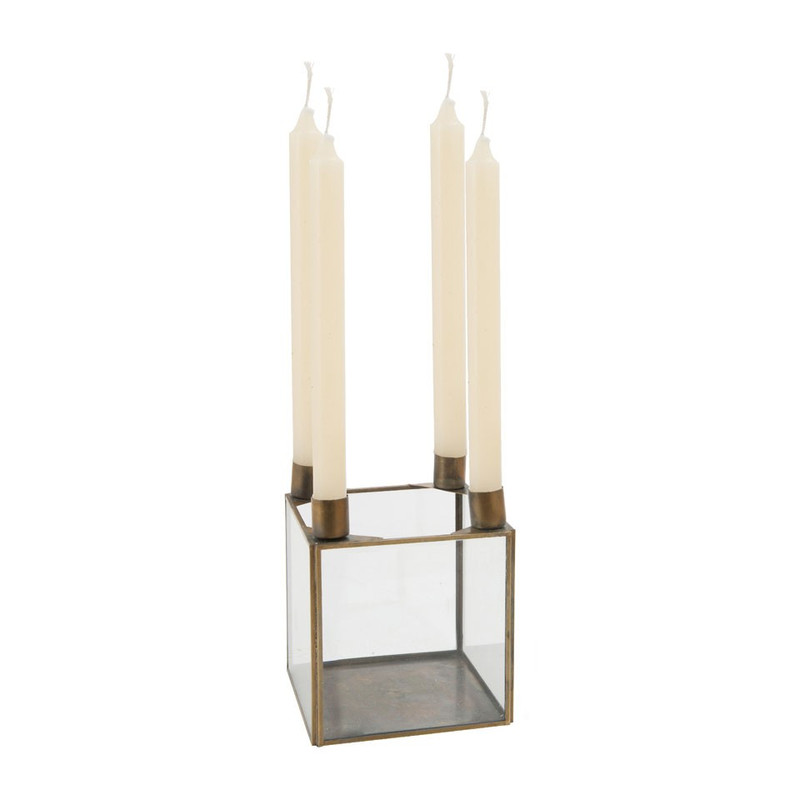 Kandelaar - voor 4 dinerkaarsen - goud - 13x13x15 cm