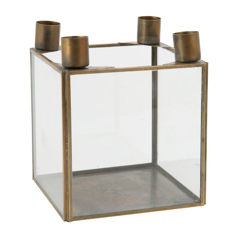 Kandelaar - voor 4 dinerkaarsen - goud - 13x13x15 cm