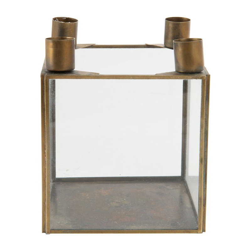 Kandelaar - voor 4 dinerkaarsen - goud - 13x13x15 cm