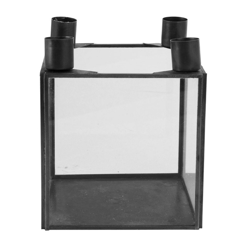Kandelaar - voor 4 dinerkaarsen - zwart - 13x13x15 cm.