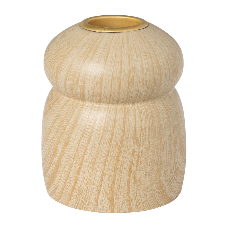 Kandelaar houtlook 2bol - bruin - ø6.4x7.7 cm