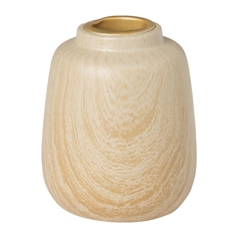 Kandelaar houtlook taps - bruin - ø6.4x7.8 cm