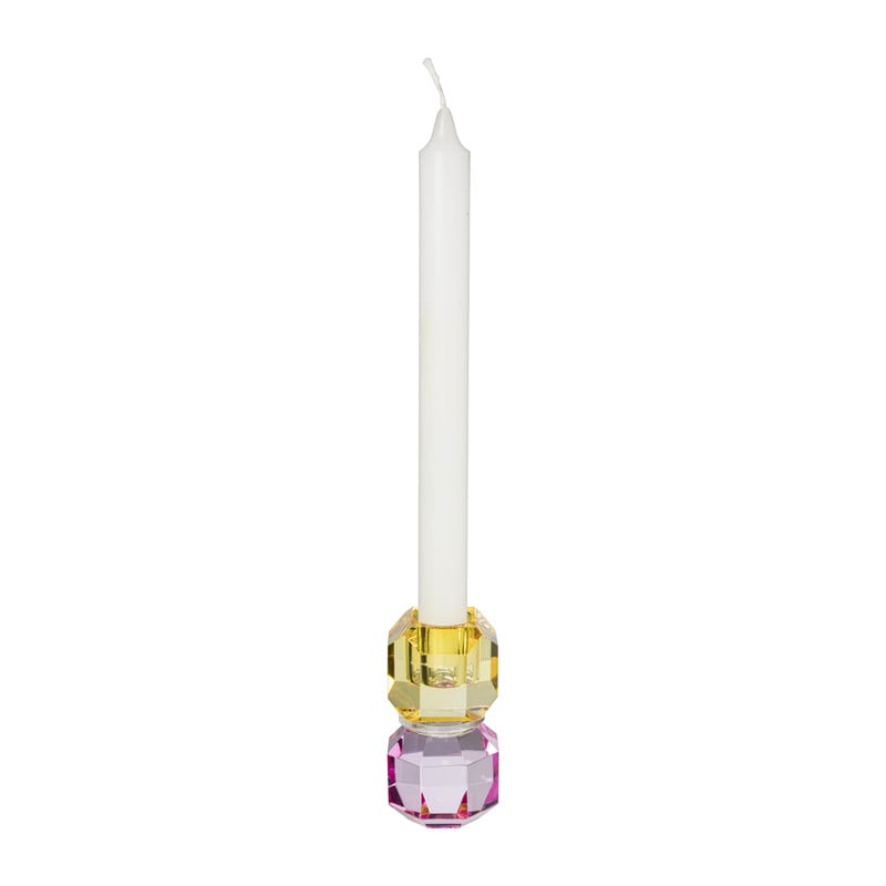 Kandelaar kristal - roze/geel - ø5.5x9 cm