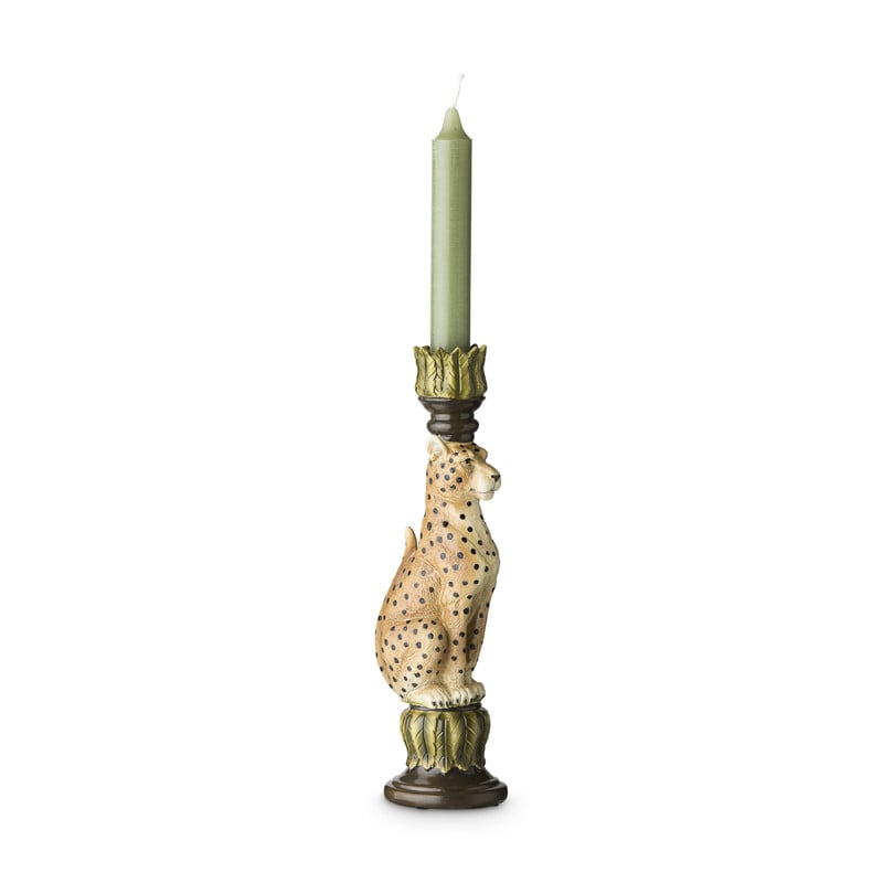 Dinerkaars kandelaar luipaard - groen/bruin - 8x7.5x25.5 cm