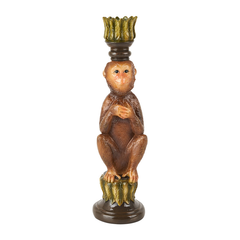 Dinerkaars kandelaar aap - groen/bruin - 7.5x7x25.9 cm
