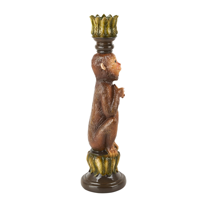 Dinerkaars kandelaar aap - groen/bruin - 7.5x7x25.9 cm