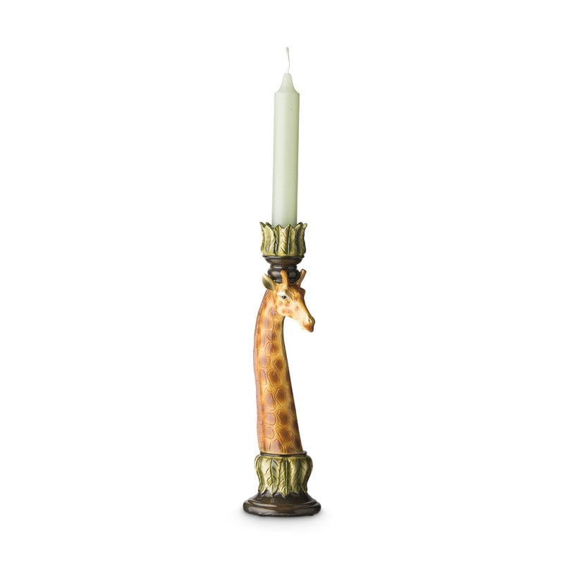 Dinerkaars kandelaar giraffe - groen/bruin - 7x7x26 cm