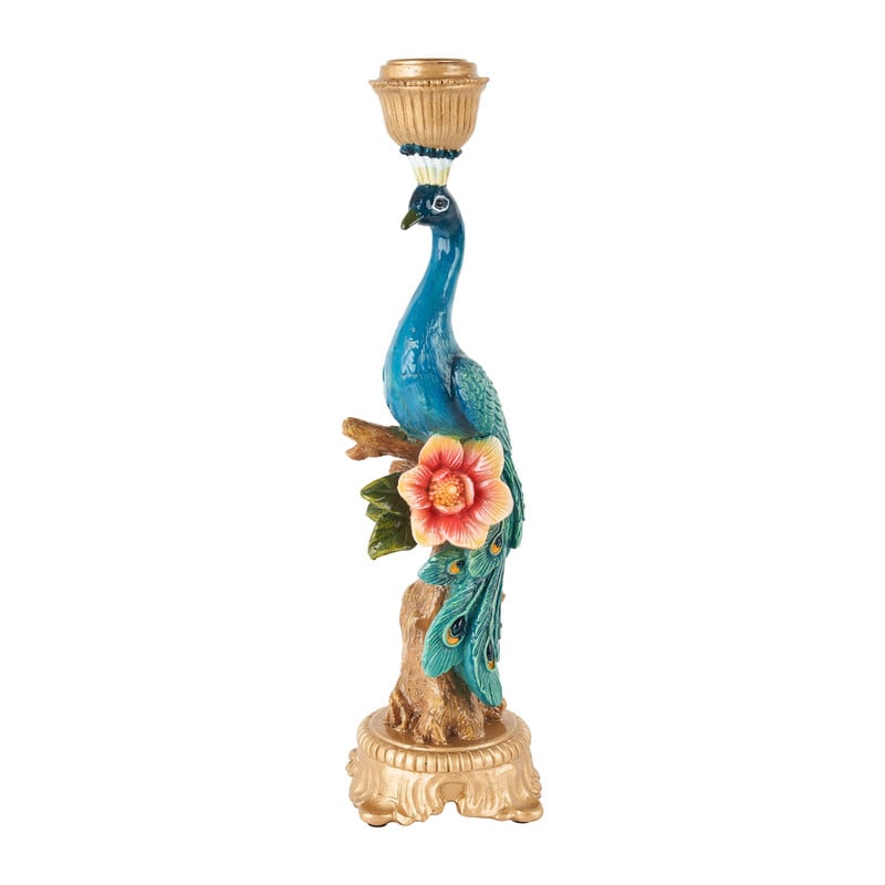 Dinerkaars kandelaar pauw - groen/blauw 9.8x9.8x29.2 cm