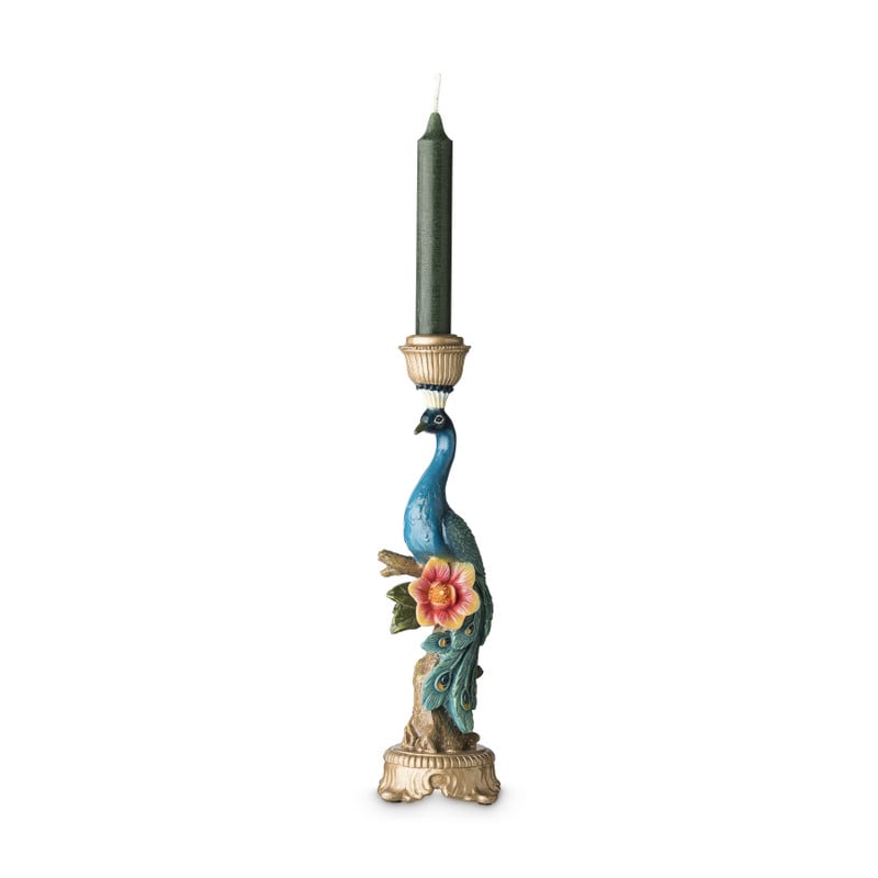 Dinerkaars kandelaar pauw - groen/blauw 9.8x9.8x29.2 cm