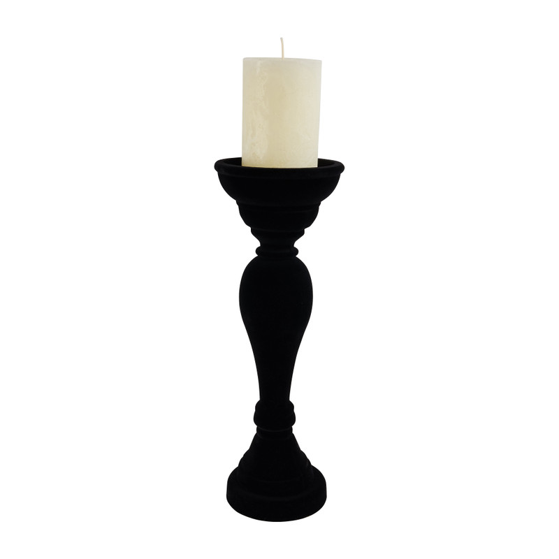 Kaarshouder velvet - zwart - 33 cm 