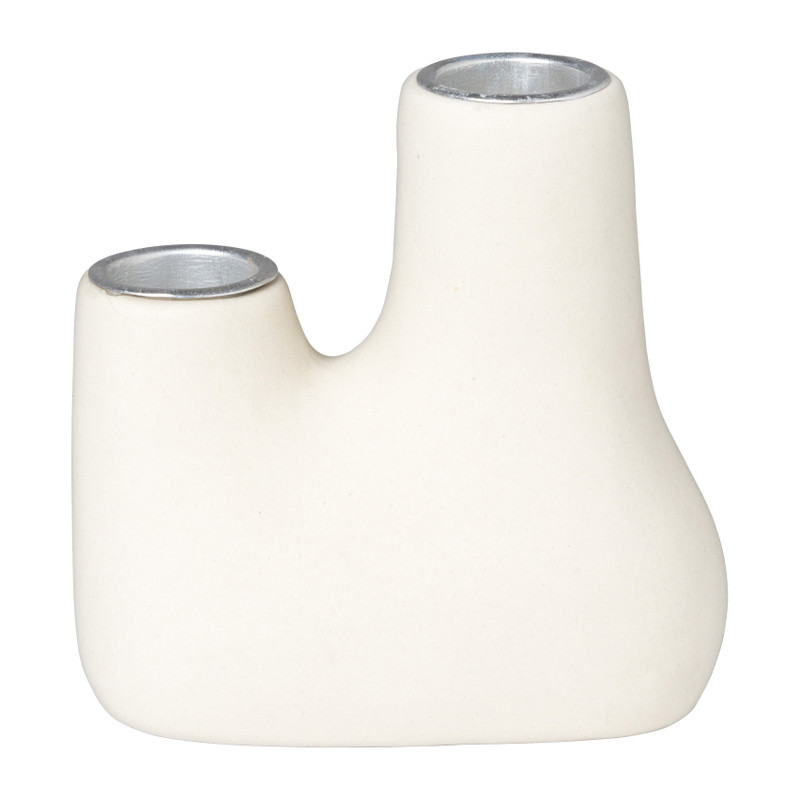 Kandelaar stonelook duo - keramiek - 10x5.5x10 cm