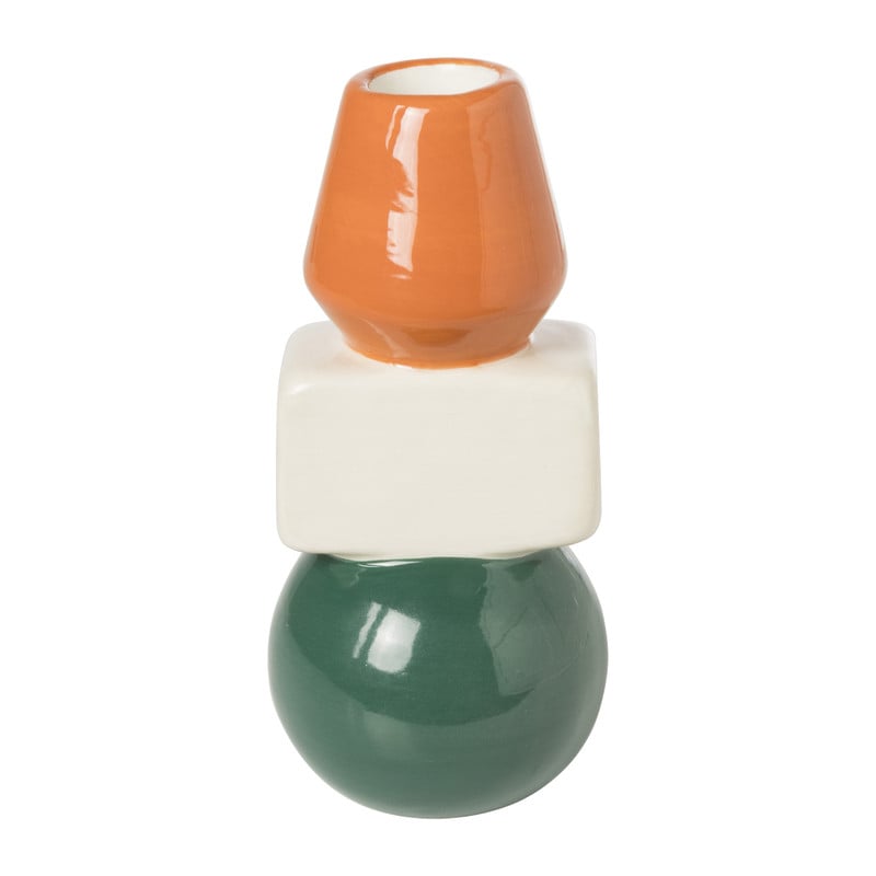 Kandelaar 3 hoog - groen/wit/oranje - ø6.3x13.7 cm