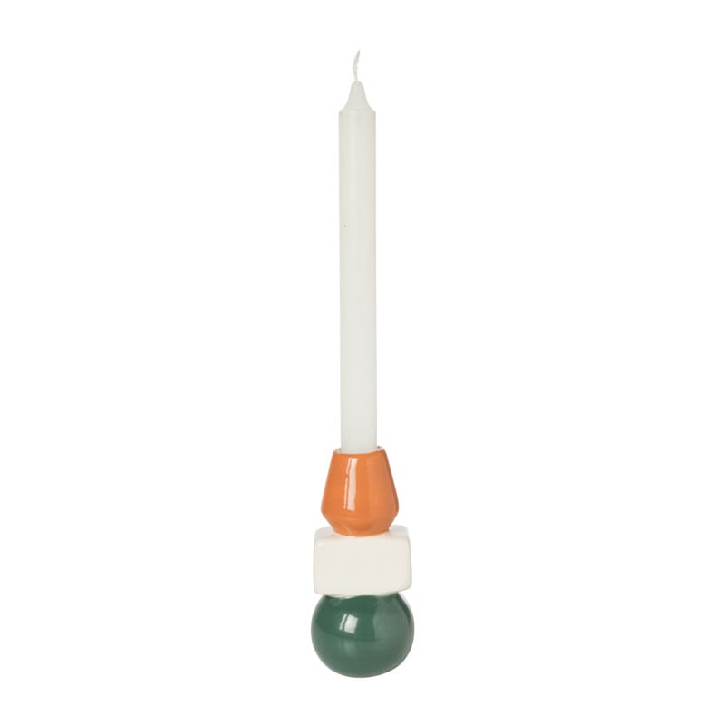 Kandelaar 3 hoog - groen/wit/oranje - ø6.3x13.7 cm