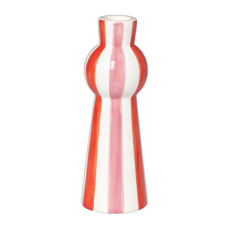 Kandelaar lijnen - rood/wit - ø6x17.2 cm