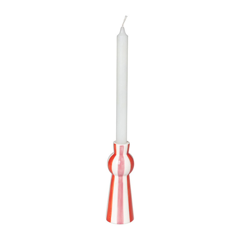 Kandelaar lijnen - rood/wit - ø6x17.2 cm