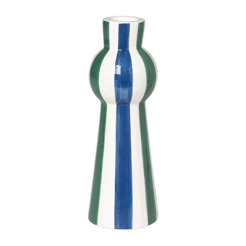 Kandelaar lijnen - groen/wit - ø6x17.2 cm