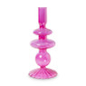 Glazen kandelaar rib - roze - ø9x20 cm 