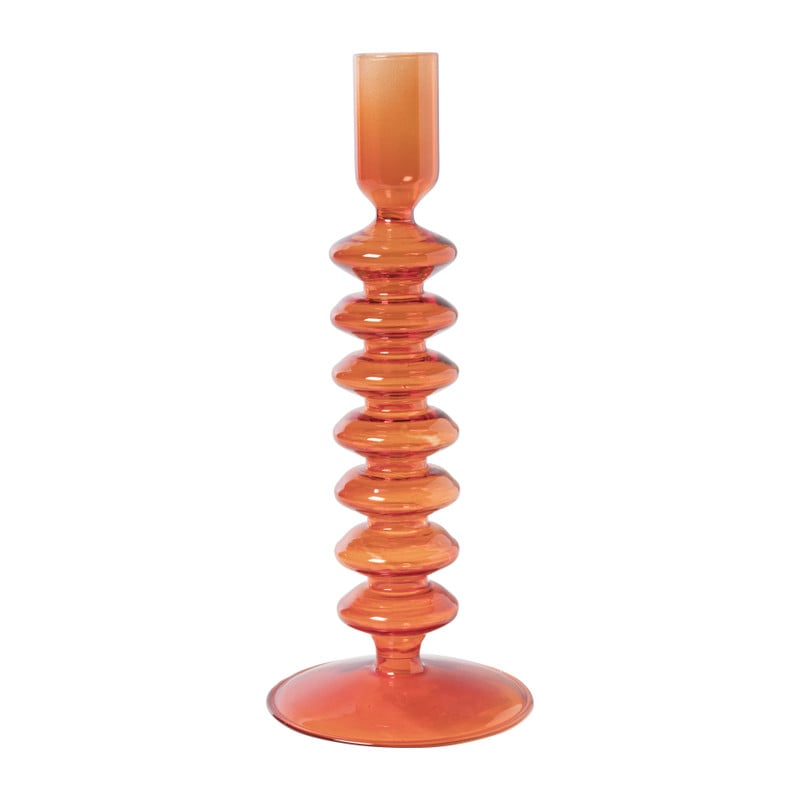 Glazen kandelaar rib - oranje - ø9x21.5 cm 