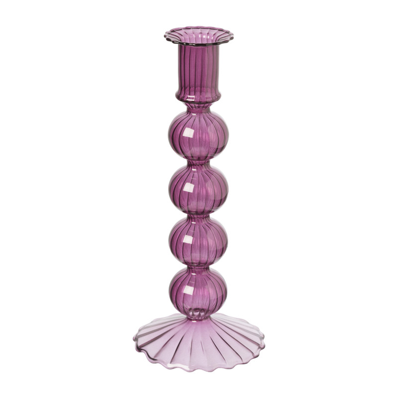 Kandelaar bol rib roze - diverse kleuren - ø9x22 cm