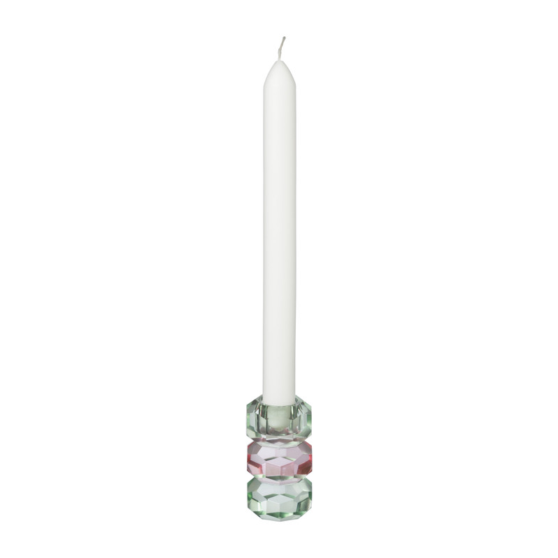 Kandelaar kristal 3-laags - groen/roze - 4x4x7 cm